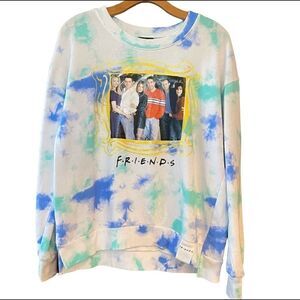 Friends Junior M White Blue Tie-Dye Graphic Photo of the Friends Cast Sweatshirt